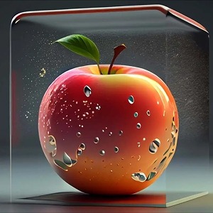 Image of the digital apple in the transparent cube